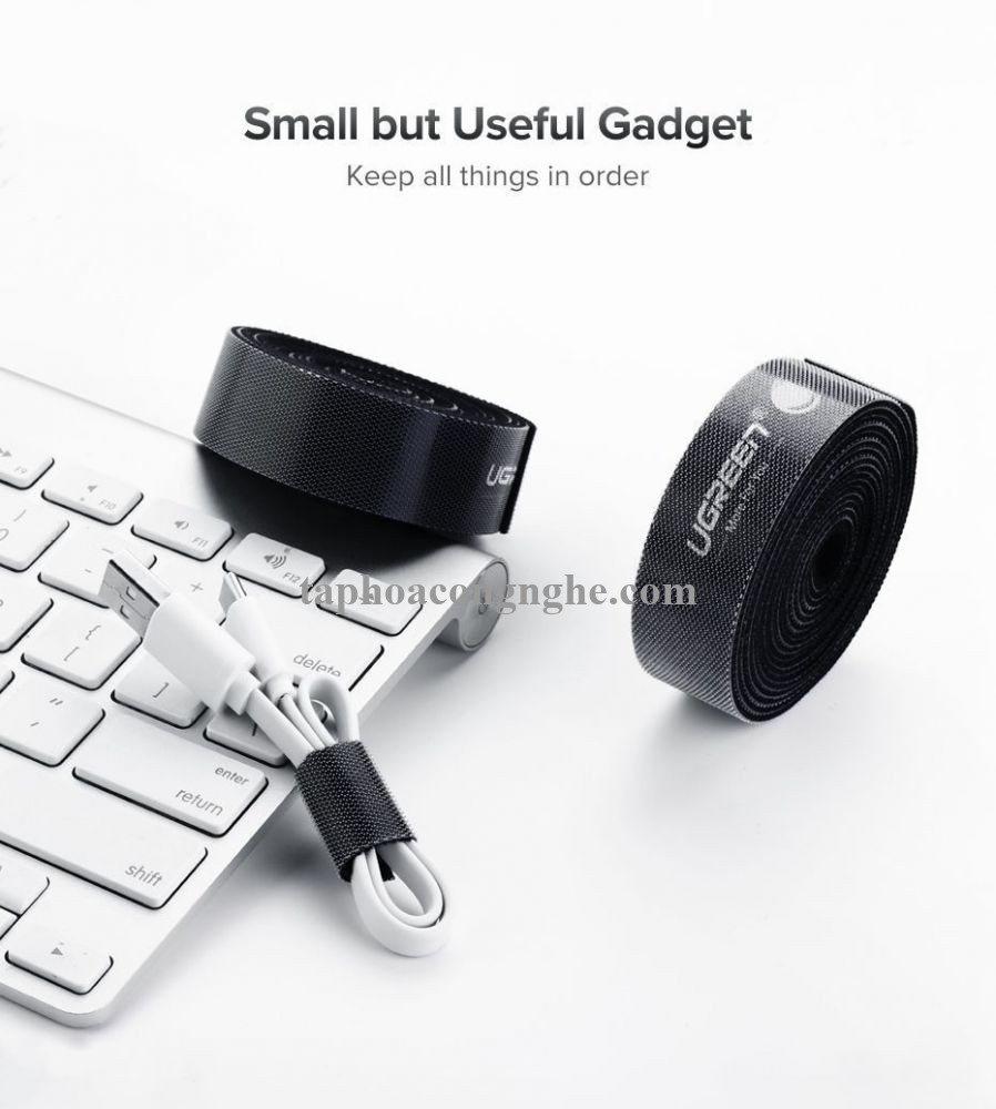 Ugreen 60483 0.5M cỡ 15mm băng dán Velcro màu đen ngang 1.5cm LP124 30060483